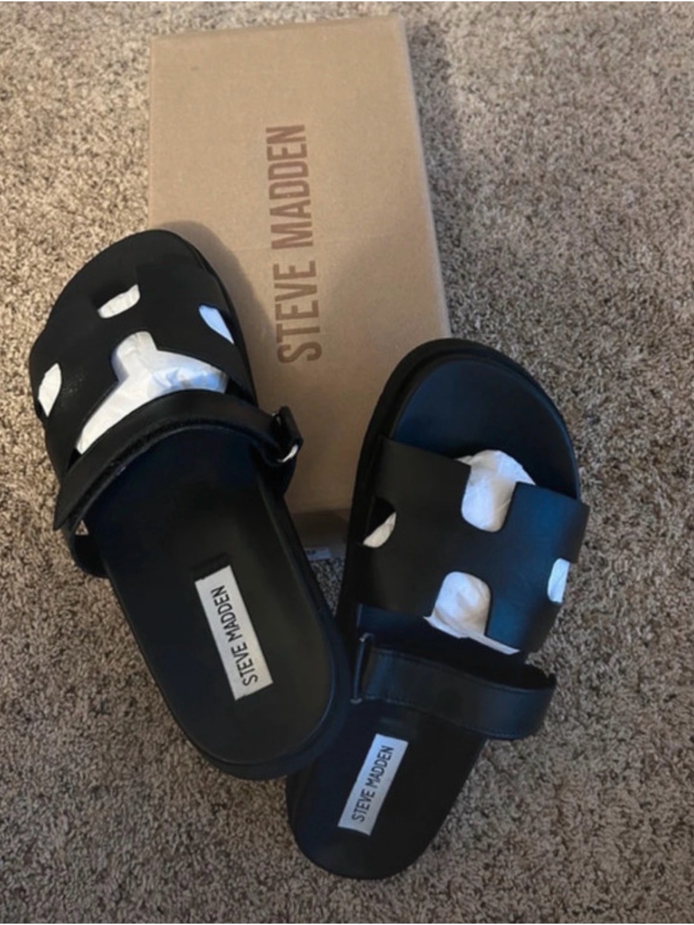 Steve Madden Kids Black Slide Sandals with Cutout Straps